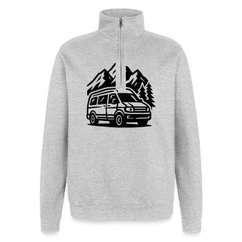 Vanlife - Quarter-Zip-Sweatshirt - Grau meliert - Vorne - AI Model Female 172 light (172cm) & AI Model Male 178 dark (178cm)