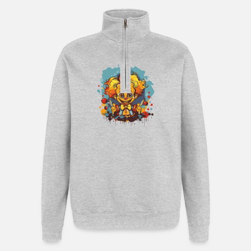 Clown coquelicot dans Neon Circus - Sweat à zip 1/4 - gris chiné