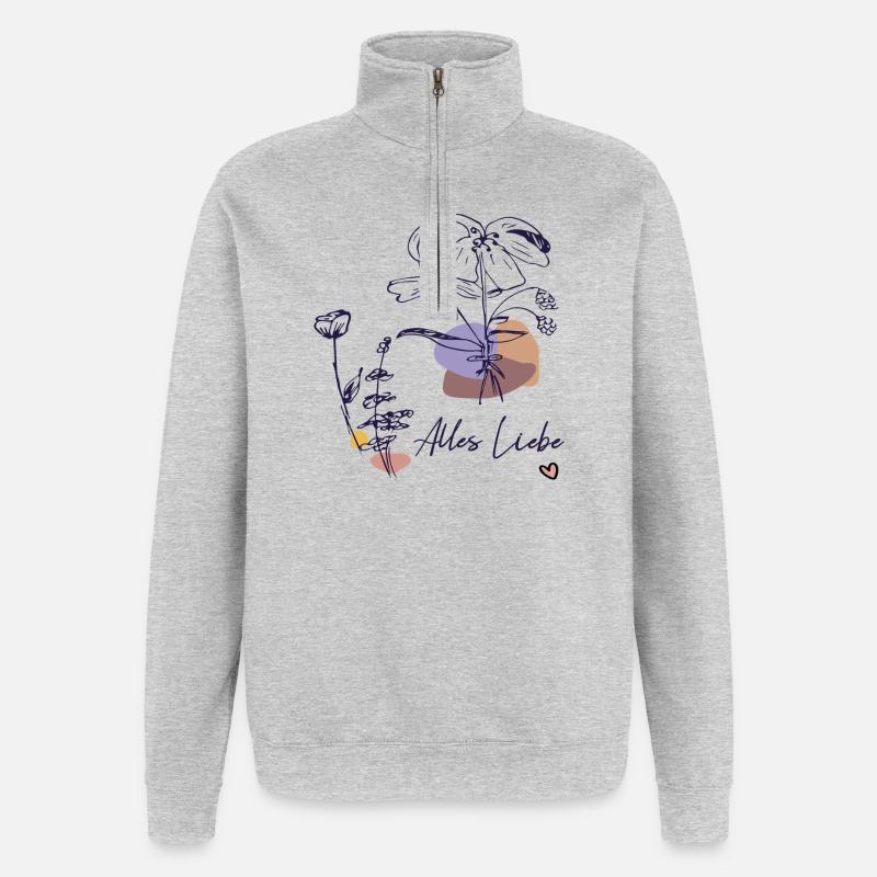 Alles Liebe mit Blumenstrauß - Quarter-Zip-Sweatshirt - Grau meliert