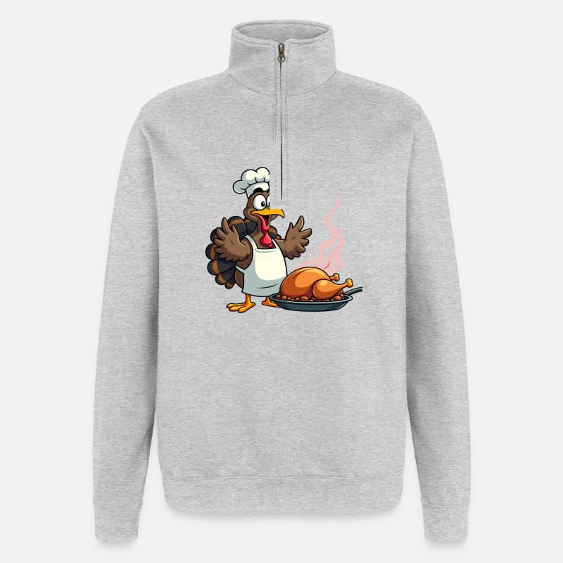 Cuisinier de dinde de Thanksgiving - Sweat à zip 1/4 - gris chiné