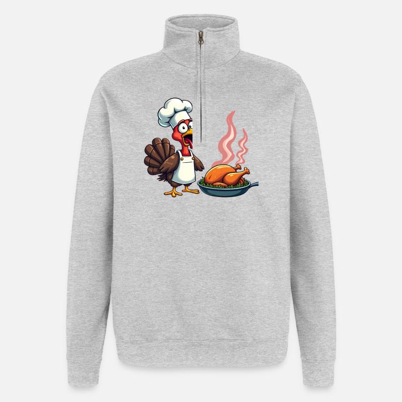 Cuisinier de dinde de Thanksgiving - Sweat à zip 1/4 - gris chiné