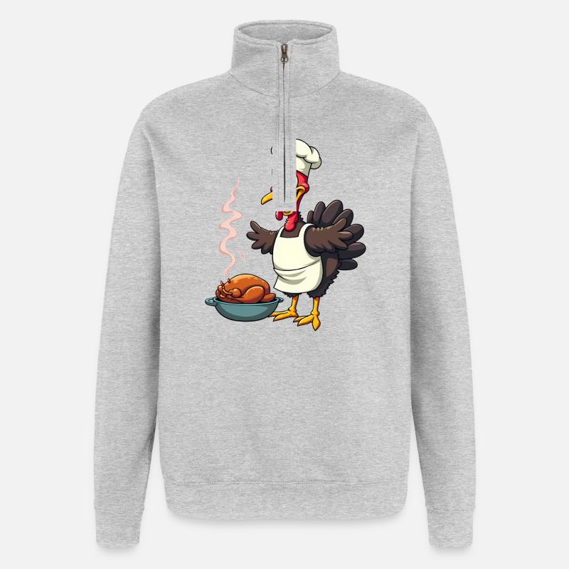 Cuisinier de dinde de Thanksgiving - Sweat à zip 1/4 - gris chiné