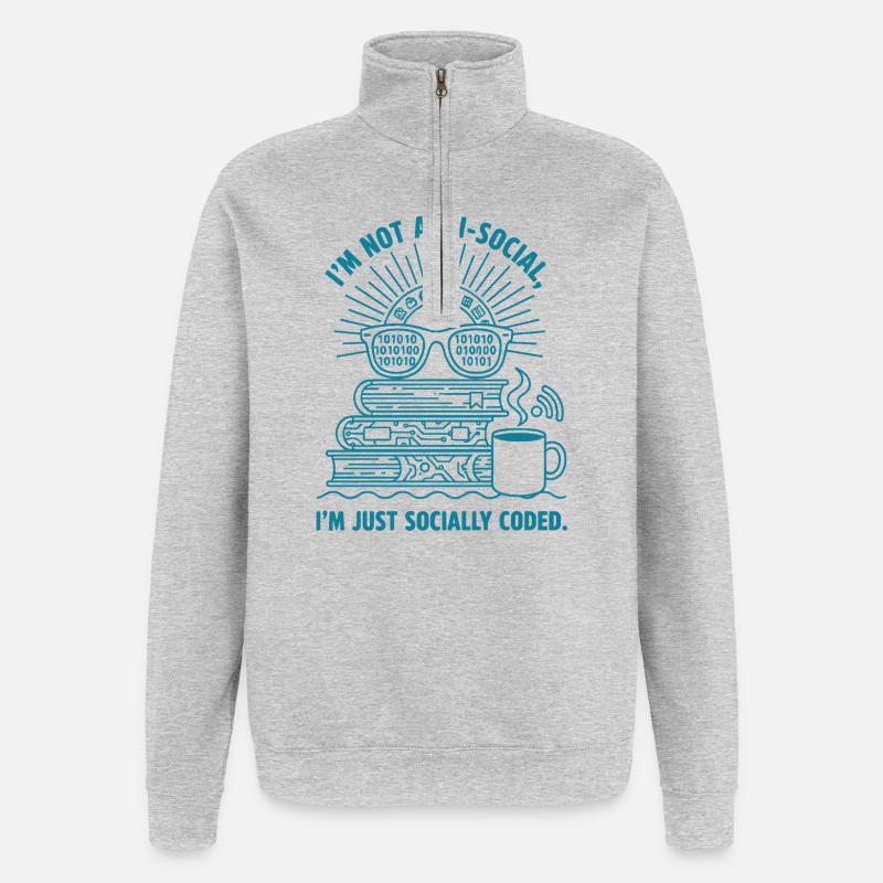 Socially Coded: Books, Coffee & Code - Quarter-Zip Sweatshirt - heather grey