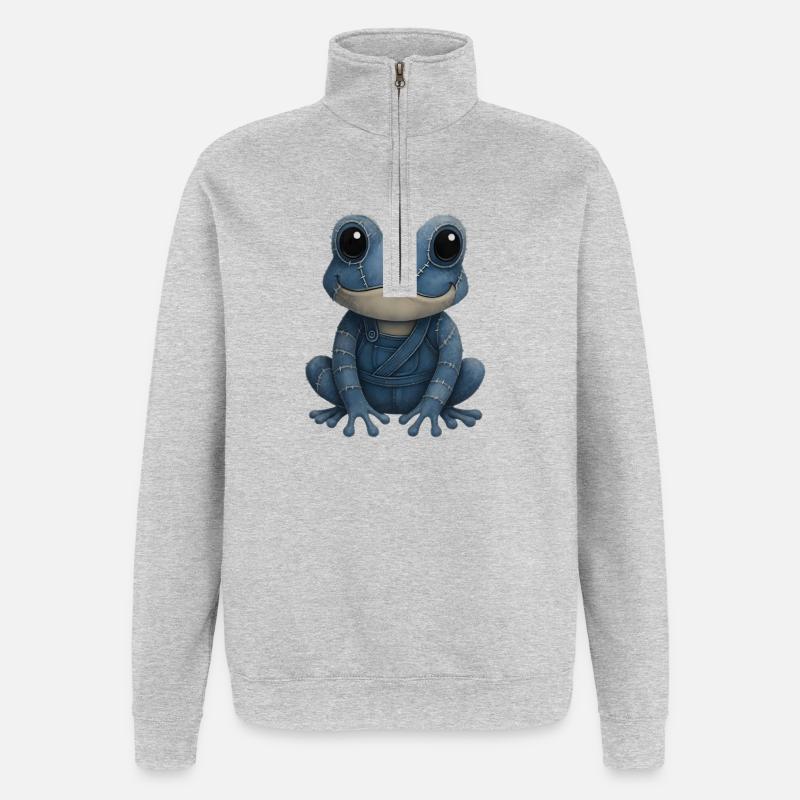 Denim Patchwork Grenouille - Sweat à zip 1/4 - gris chiné