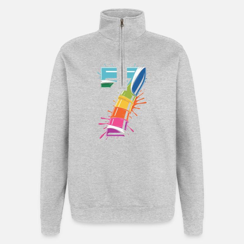 Regenbogen7 Spritzdesign - Quarter-Zip-Sweatshirt - Grau meliert