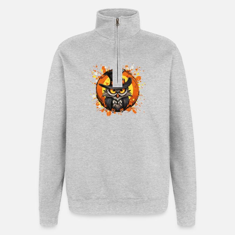 Chapeau de hibou Halloween éclaboussures - Sweat à zip 1/4 - gris chiné