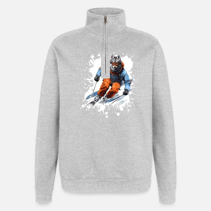 Wolf Ski Skiing - Quarter-Zip Sweatshirt - heather grey