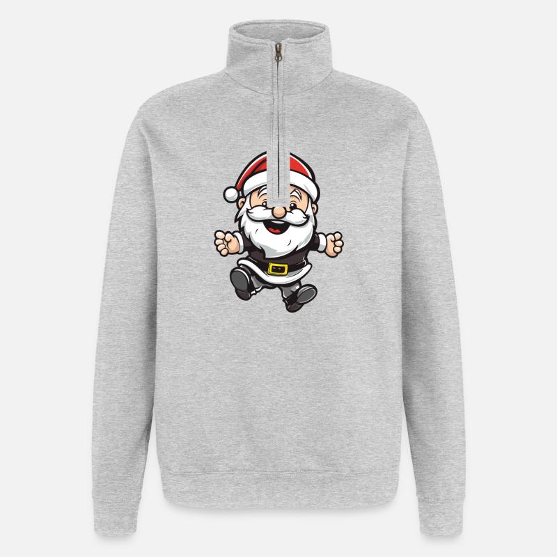 Père Noël Illustration Noël - Sweat à zip 1/4 - gris chiné