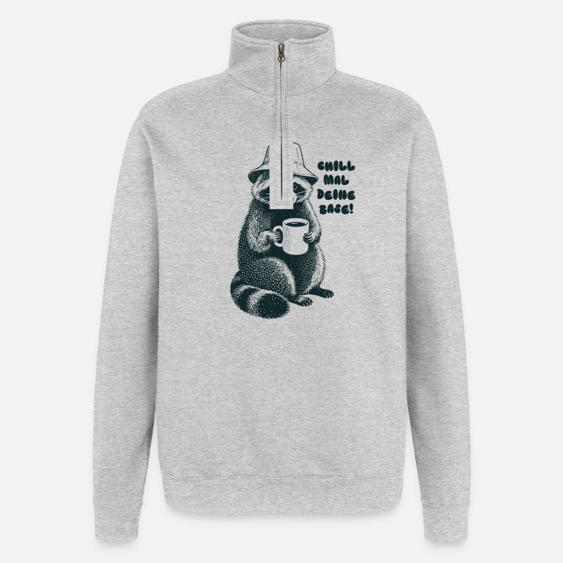Chill mal deine Base - Waschbär - Quarter-Zip-Sweatshirt - Grau meliert