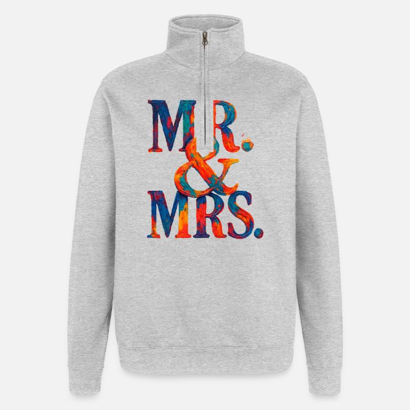 MR. & MRS - mariage romantique - jeunes mariés - Sweat à zip 1/4 - gris chiné