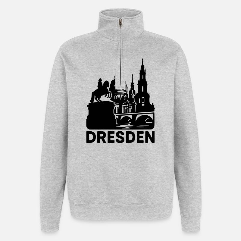 dresden wahrzeichen silhouette - Quarter-Zip-Sweatshirt - Grau meliert