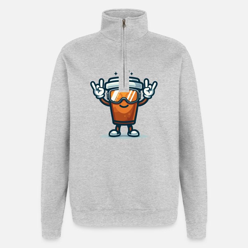 Kaffeebecher mit Skibrille - Quarter-Zip-Sweatshirt - Grau meliert