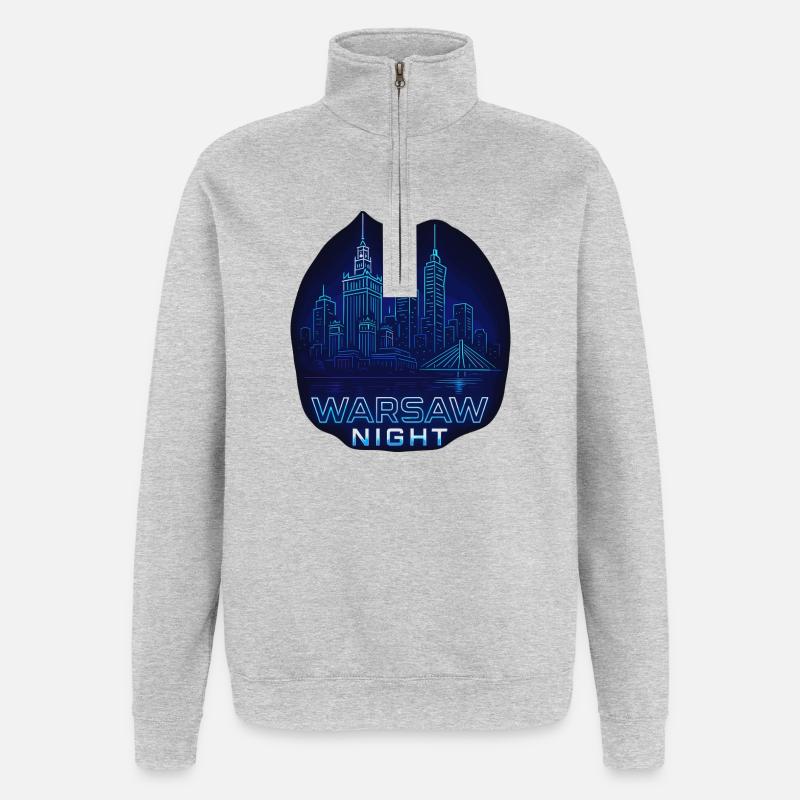 Nuit de Varsovie – Skyline Design Pologne - Sweat à zip 1/4 - gris chiné