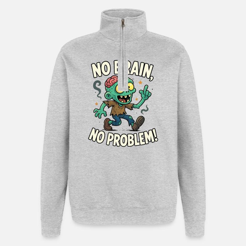 No Brain No Problem Zombie Tee - Quarter-Zip Sweatshirt - heather grey
