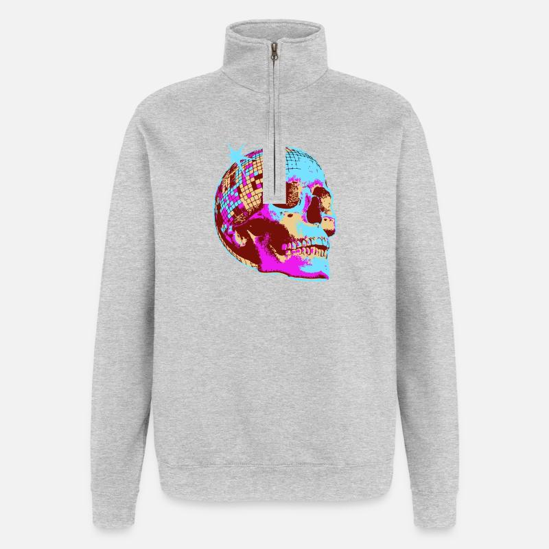 Disco Crâne Mosaïque - Sweat à zip 1/4 - gris chiné