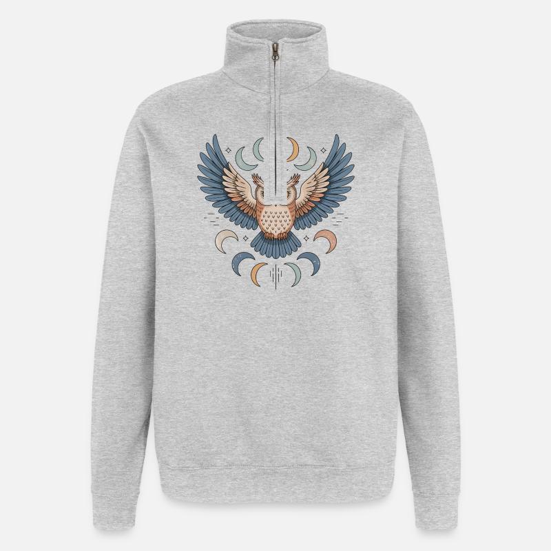 Boho Eule - Quarter-Zip-Sweatshirt - Grau meliert