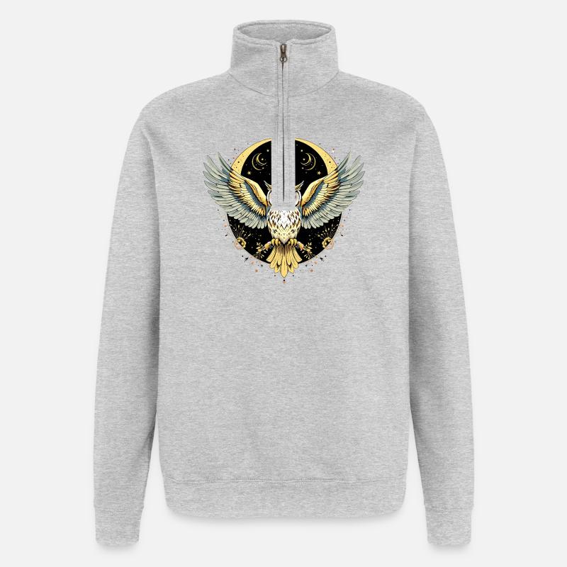 Boho Eule - Quarter-Zip-Sweatshirt - Grau meliert