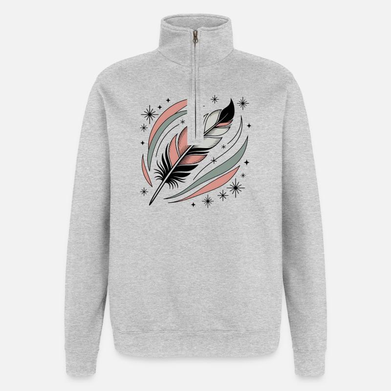 Plume d’âme boho - Sweat à zip 1/4 - gris chiné