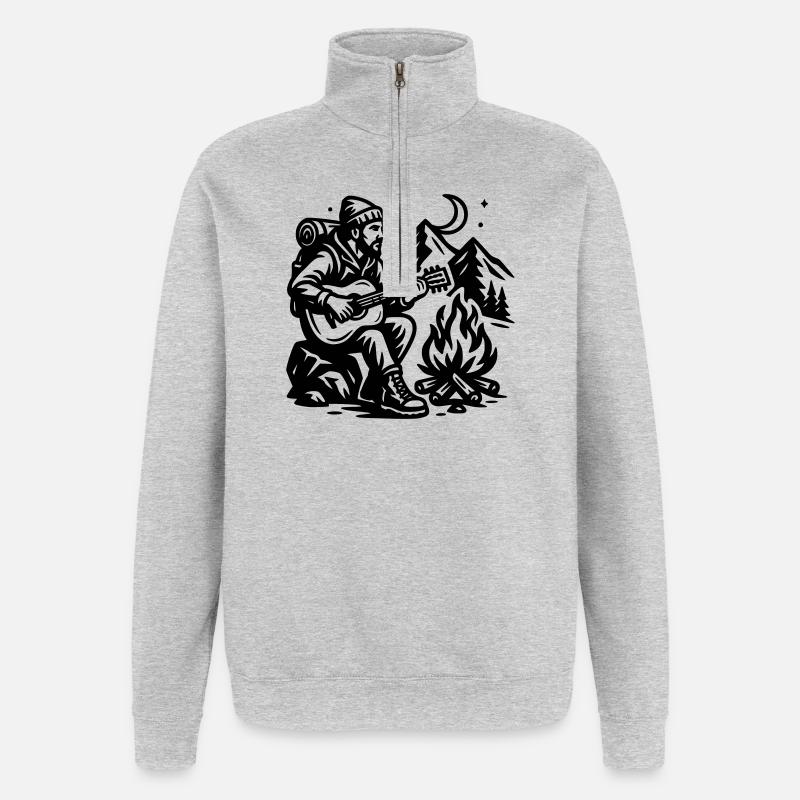 Feu de camp - Sweat à zip 1/4 - gris chiné