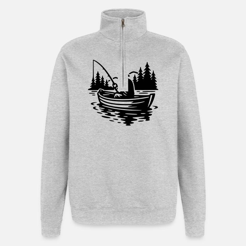 Pêche - Sweat à zip 1/4 - gris chiné