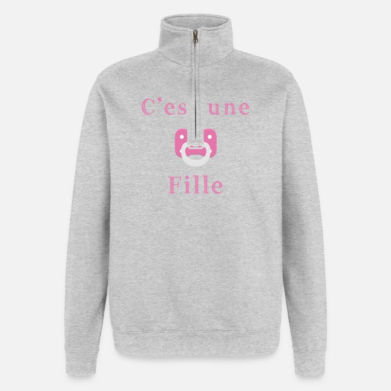 Geburt - es ist ein Mädchen - Quarter-Zip-Sweatshirt - Grau meliert