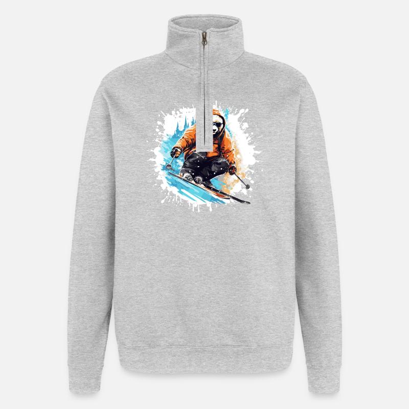 Panda Ski Skiing - Sweat à zip 1/4 - gris chiné