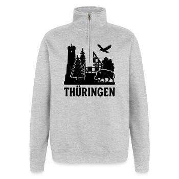 Thuringia Silhouette - Quarter-Zip Sweatshirt - heather grey - Front - AI Model Female 172 light (172cm) & AI Model Male 178 dark (178cm)