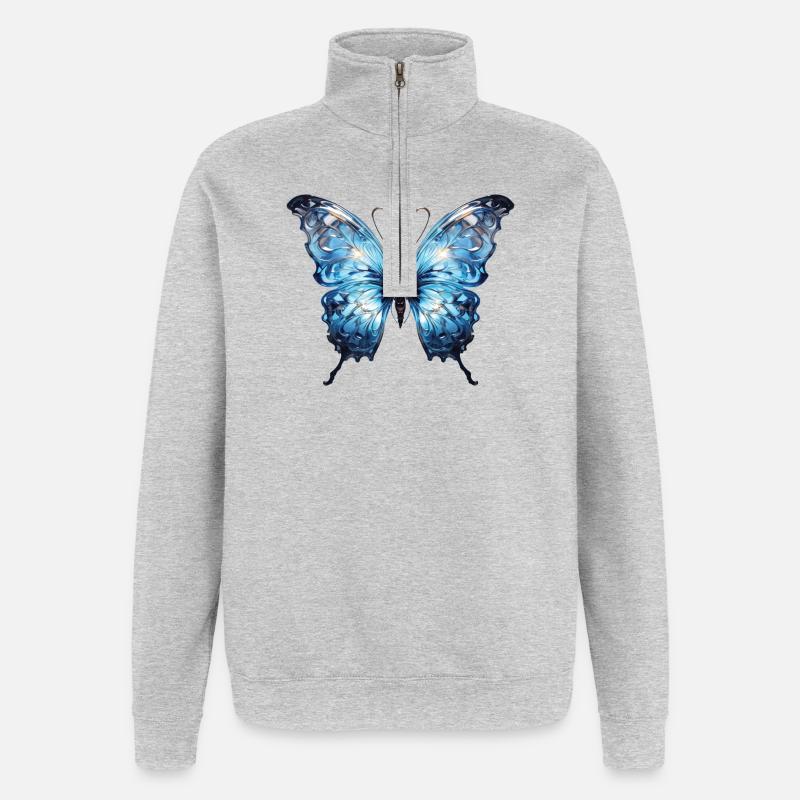 Papillon bleu - Design d’insecte brillant - Sweat à zip 1/4 - gris chiné