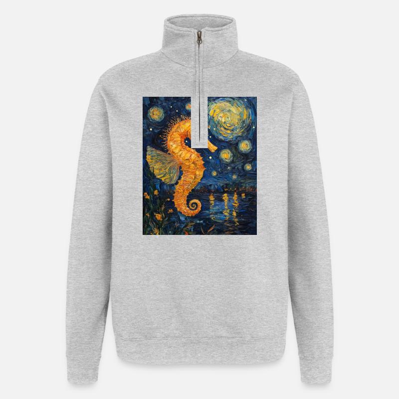 Seepferd Van Gogh Style Starry Night - Quarter-Zip-Sweatshirt - Grau meliert
