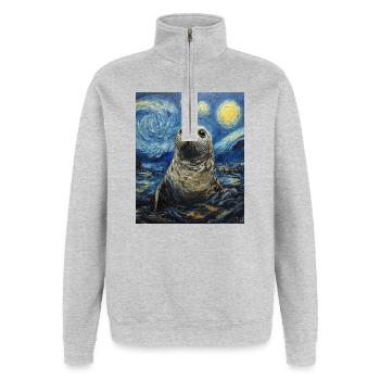 Robbe Van Gogh Style Starry Night - Quarter-Zip Sweatshirt - heather grey - Front - AI Model Female 172 light (172cm) & AI Model Male 178 dark (178cm)