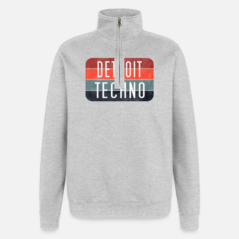 Emblème néon techno de Détroit - Sweat à zip 1/4 - gris chiné