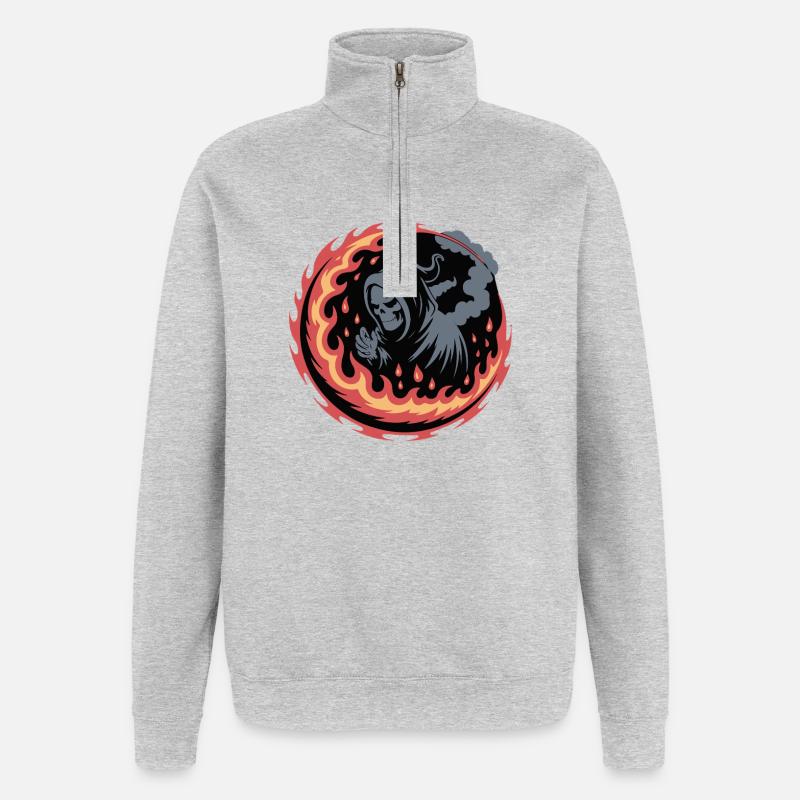 Flammender Sensenmann-Kreis - Quarter-Zip-Sweatshirt - Grau meliert