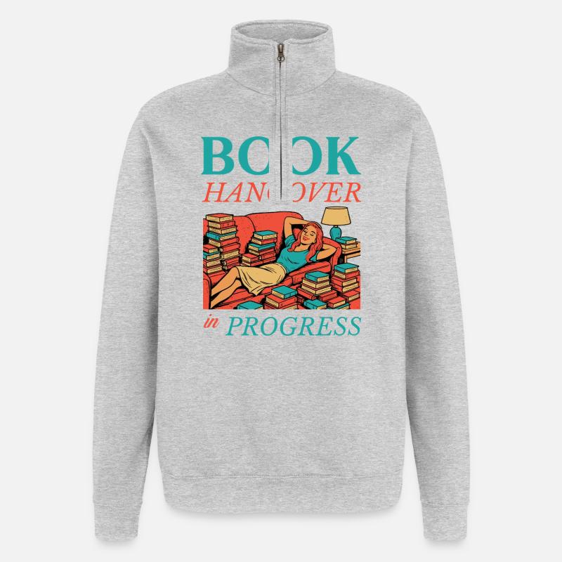 Buch Kater in Arbeit - Quarter-Zip-Sweatshirt - Grau meliert