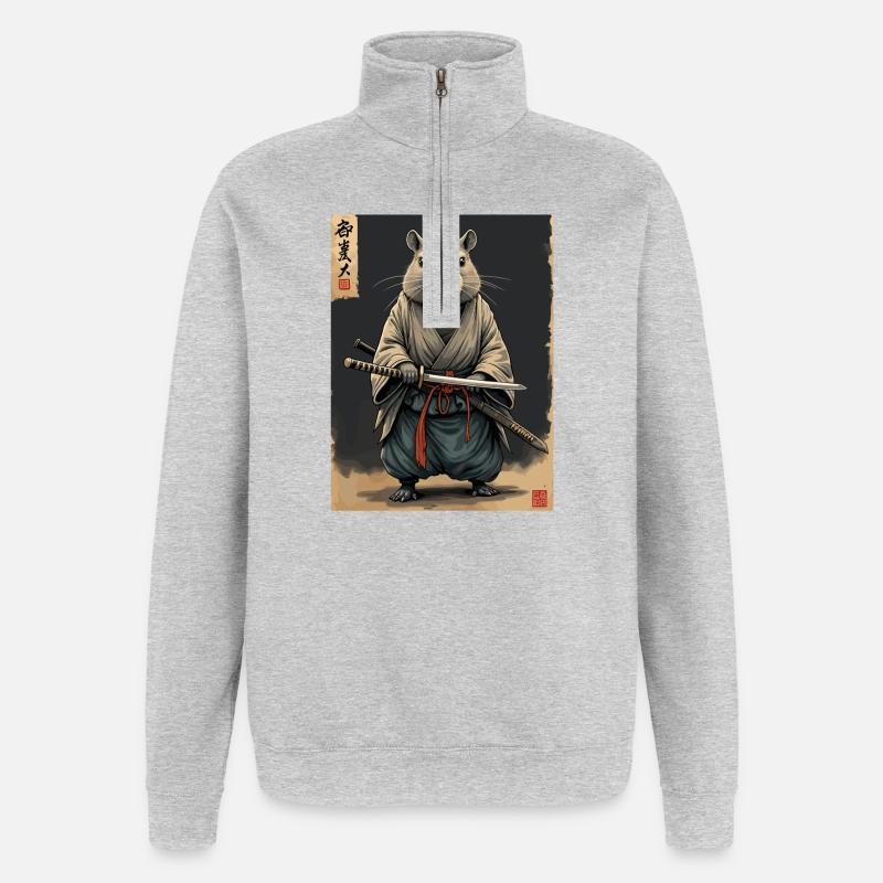 Samouraï Cappibara avec Katana - Sweat à zip 1/4 - gris chiné