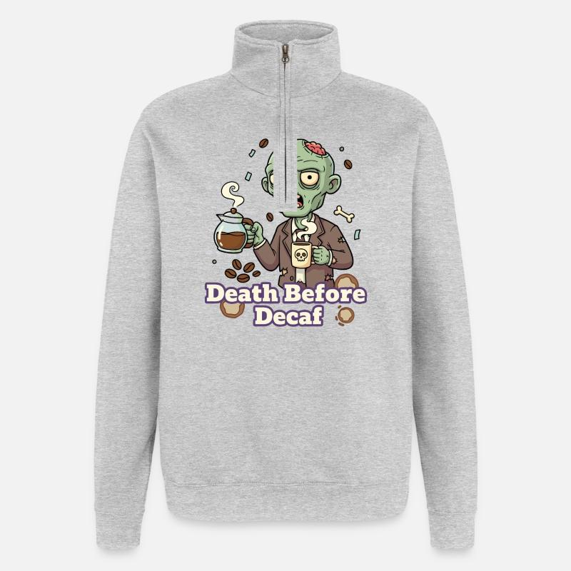 Zombie Coffee Death Before Decaf - Quarter-Zip Sweatshirt - heather grey