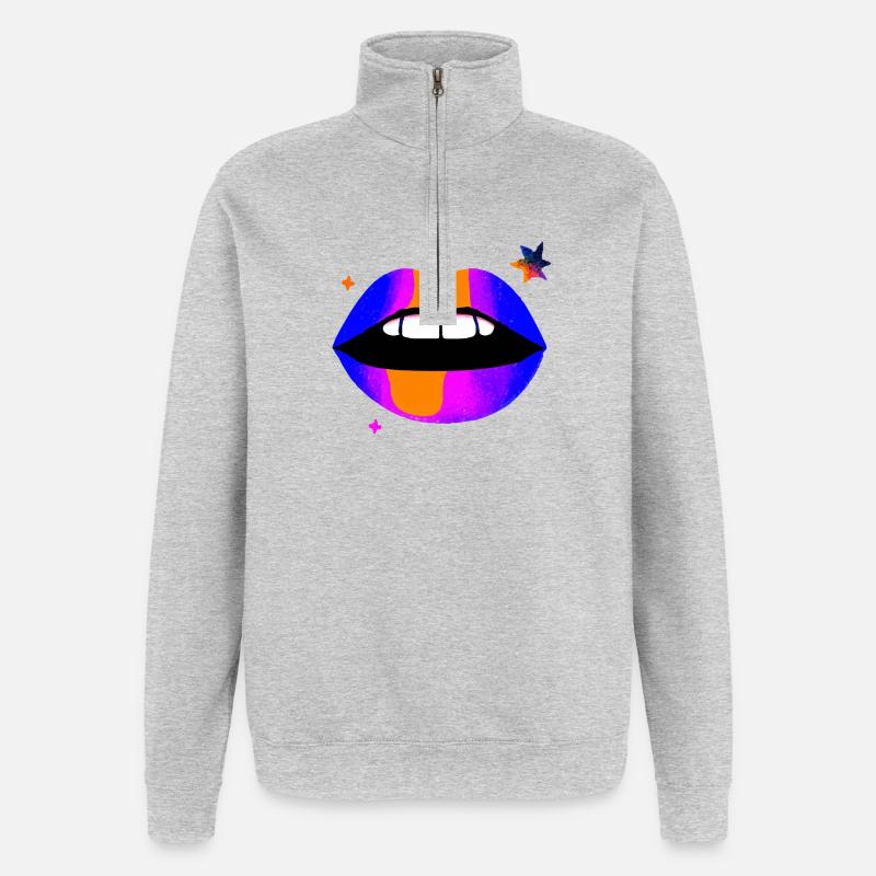 Neon Rainbow Lips - Quarter-Zip Sweatshirt - heather grey