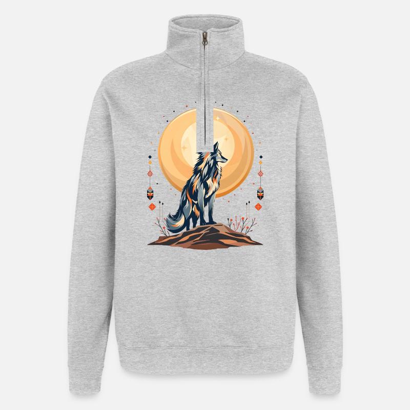 Boho Wolf - Quarter-Zip-Sweatshirt - Grau meliert