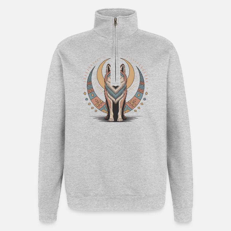 Boho Wolf - Quarter-Zip Sweatshirt - heather grey