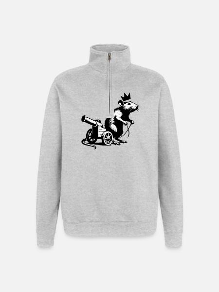 Kaiserratte auf Kanonenwagen | Königsratte - Quarter-Zip-Sweatshirt - Grau meliert