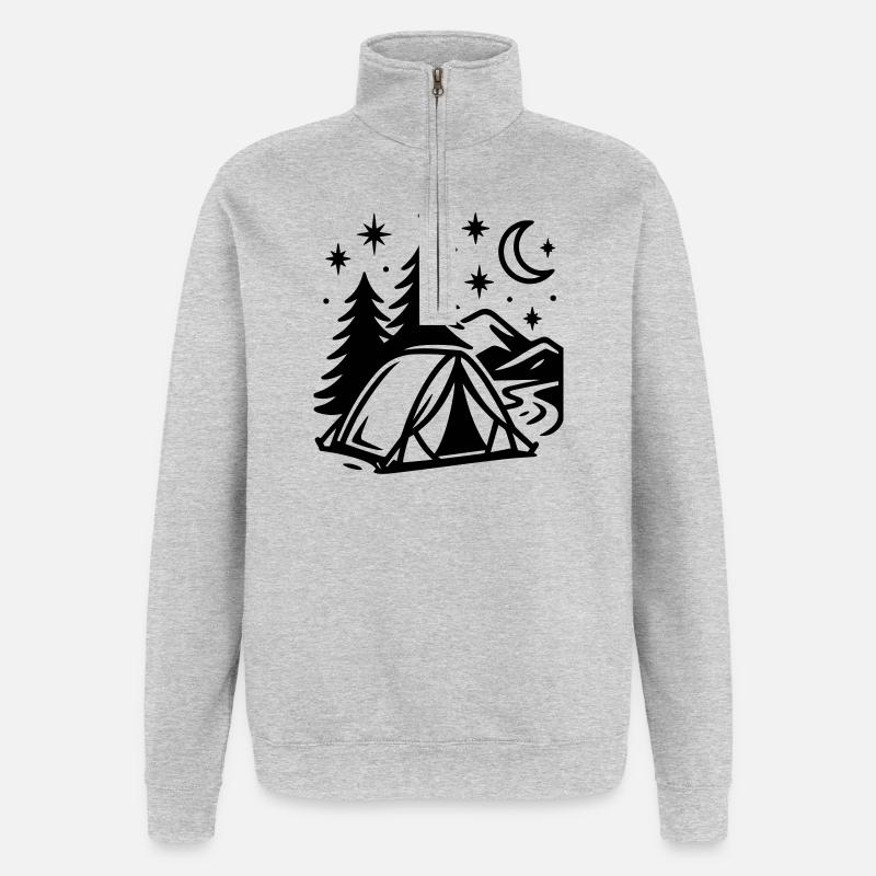 Camping sauvage - Sweat à zip 1/4 - gris chiné