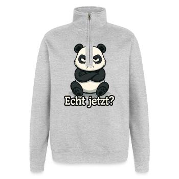 Panda Vraiment ? - Sweat à zip 1/4 - gris chiné - Devant - AI Model Female 172 light (172cm) & AI Model Male 178 dark (178cm)