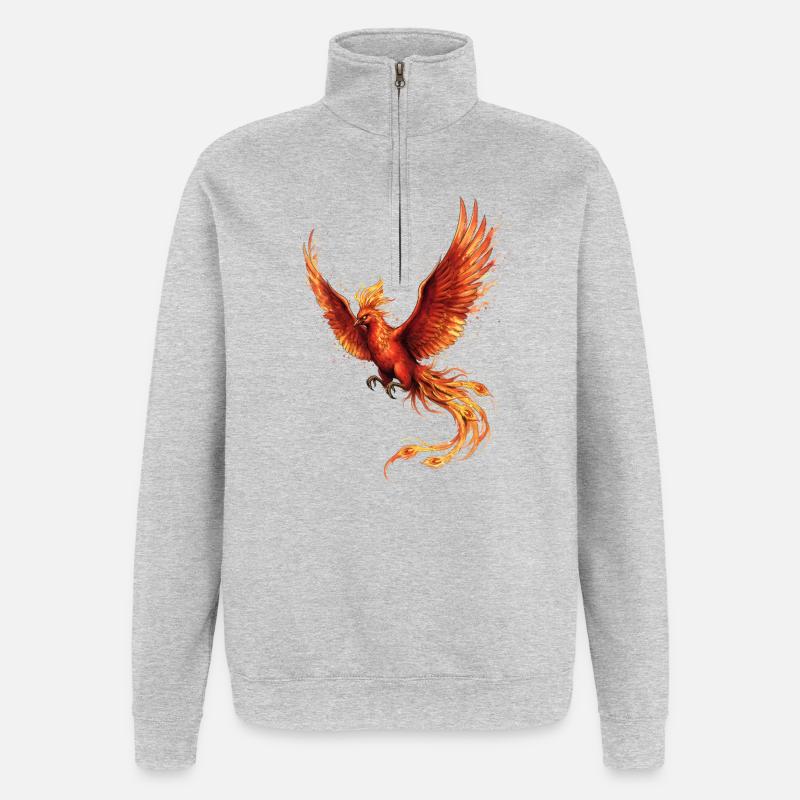 Feuervogel Phönix mit Feuerflügeln - Quarter-Zip-Sweatshirt - Grau meliert