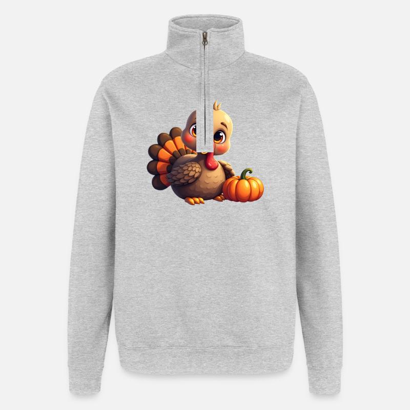 Bébé dinde de Thanksgiving - Sweat à zip 1/4 - gris chiné