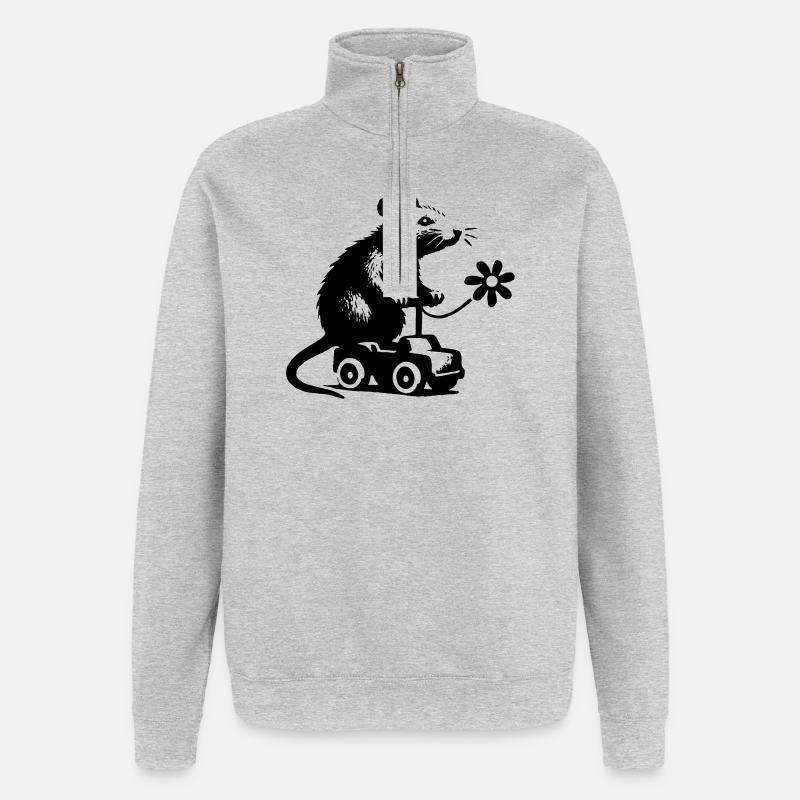 Ratte spielt mit Spielzeugauto - Quarter-Zip-Sweatshirt - Grau meliert