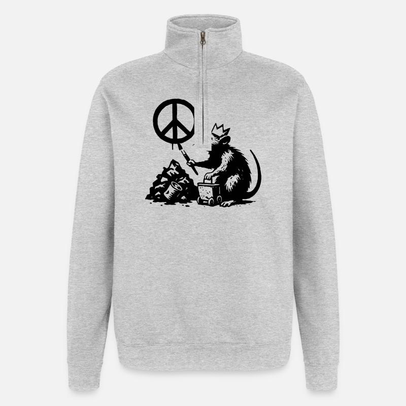 Un rat appelle à la paix - Sweat à zip 1/4 - gris chiné