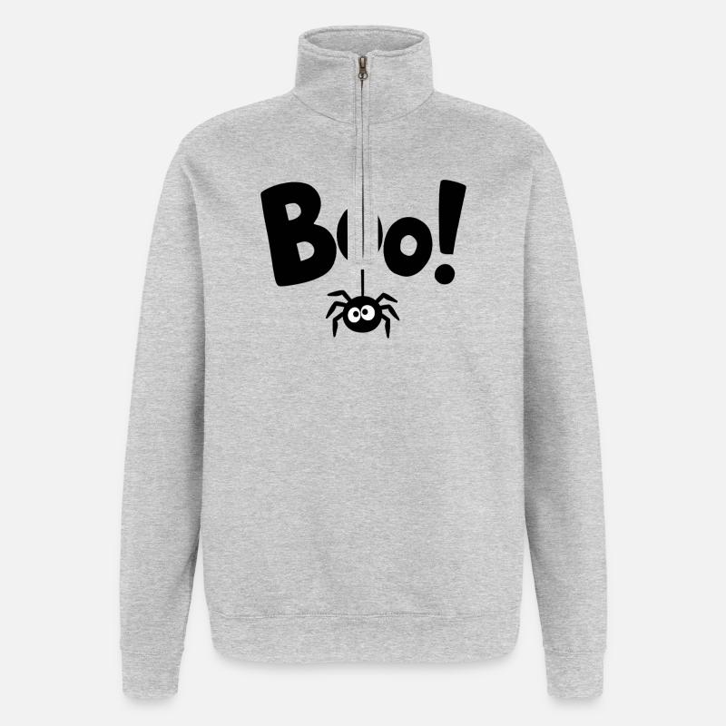 BOO! Lustiges Spinnen-Statement Spruch - Quarter-Zip-Sweatshirt - Grau meliert