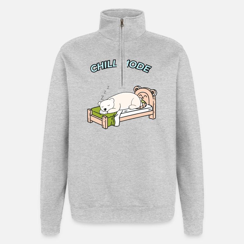 Einfach mal Chillen – Schlafender Bär - Quarter-Zip-Sweatshirt - Grau meliert