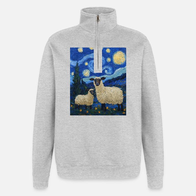 Schaf Van Gogh Style Starry Night - Quarter-Zip-Sweatshirt - Grau meliert