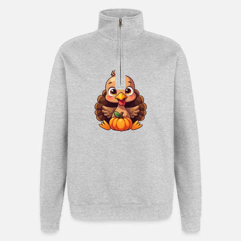 Bébé dinde de Thanksgiving - Sweat à zip 1/4 - gris chiné