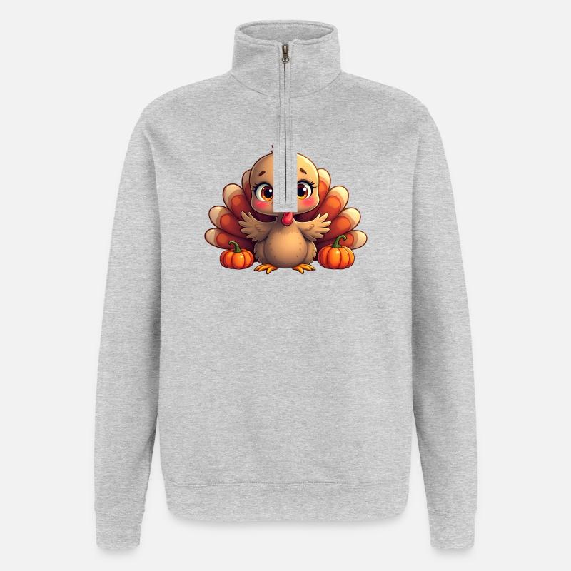 Bébé dinde de Thanksgiving - Sweat à zip 1/4 - gris chiné
